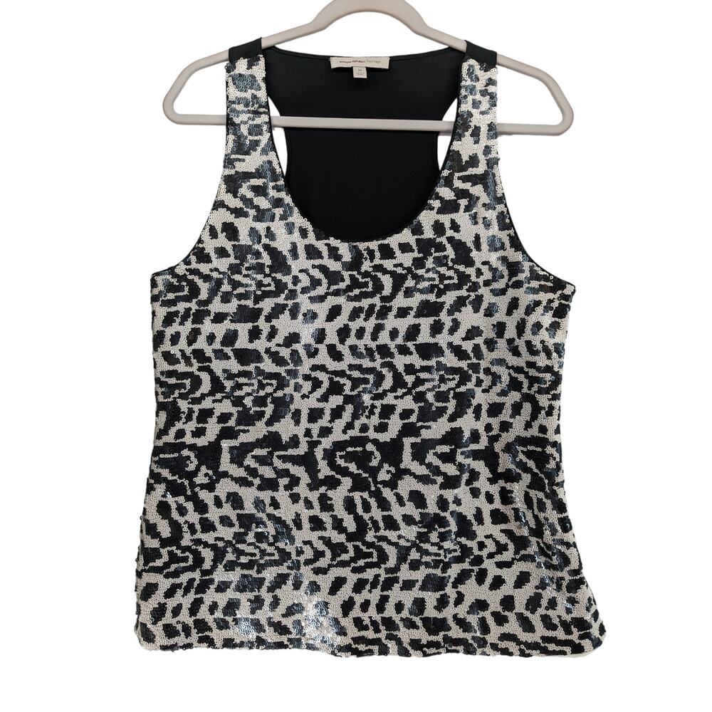 Banana Republic Heritage Sequin Top M Black Beige‎ Lined Concert Partywear Racer